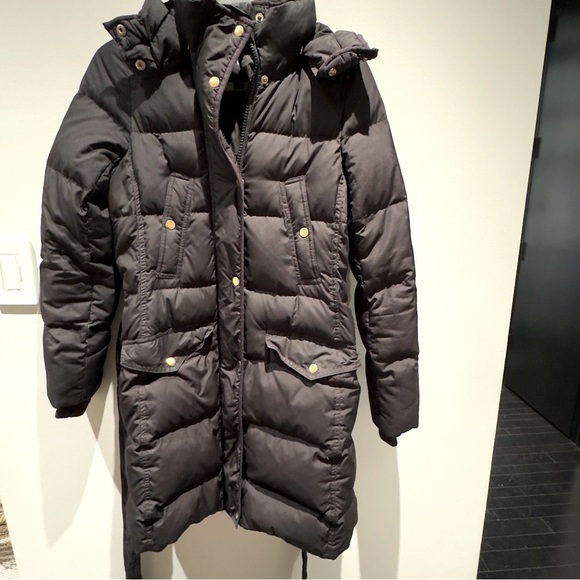 J.Crew Black Puffer Long Coat With Gold Snap Buttons Size XS Women’s - Picture 4 of 9
